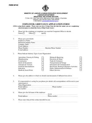 Employer Grievance Application Form