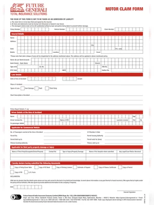 Future Generali Motor Claim Form PDF