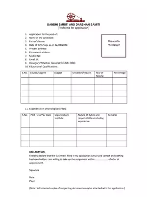 Gandhi Smriti And Darshan Samiti Recruitment Application Form 2020