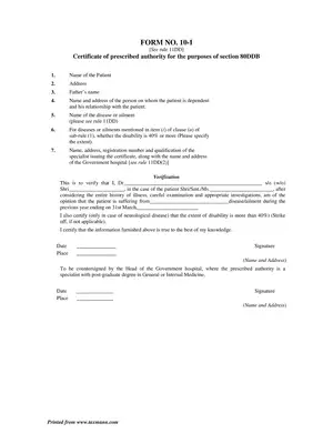 Income Tax Section 80 DDB Form