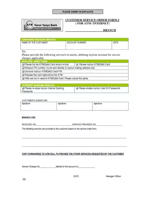 Karur Vysya Bank Customer Request Form