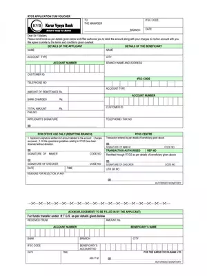 Karur Vysya Bank RTGS Form PDF