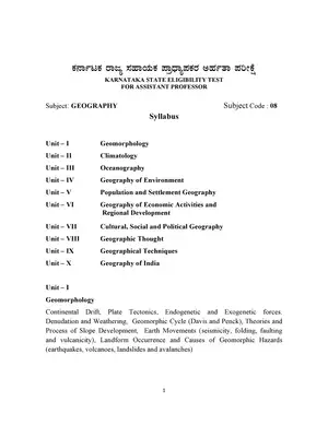 KSET Exam Geography Syllabus 2020 For Assistant Professor