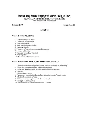 KSET Law Syllabus 2020 For Assistant Professor Exam