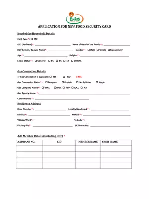 Meeseva Application Form for New Food Security Card