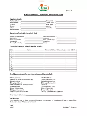 Meeseva Correction in Food Security Card Application Form