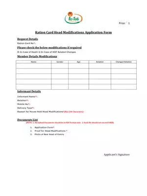 AP Meeseva Ration Card Head of Family Modification Application Form
