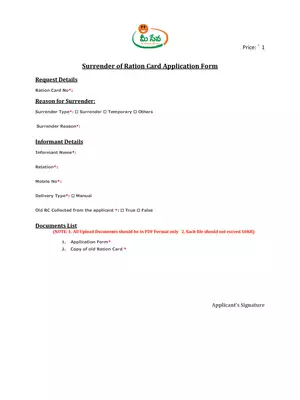 AP Meeseva Surrender of Ration Card Application Form