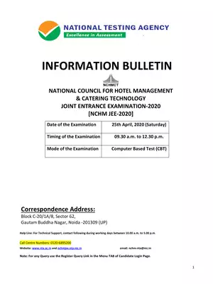 NCHM JEE Examination 2020 Information Bulletin