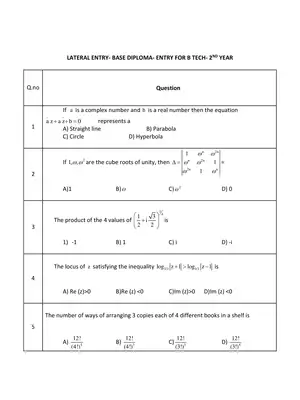 OJEE Lateral Entry B.Tech 2nd Year Question Paper