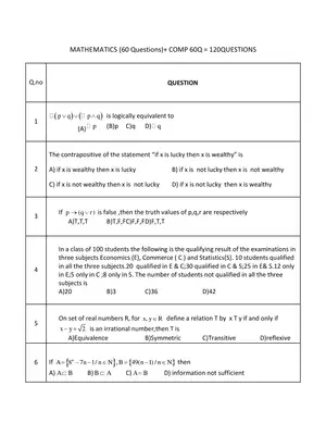 OJEE Master of Computer Application (MCA) Lateral Question Paper