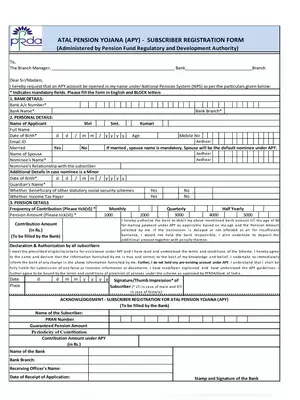 PNB Atal Pension Yojana Application Form