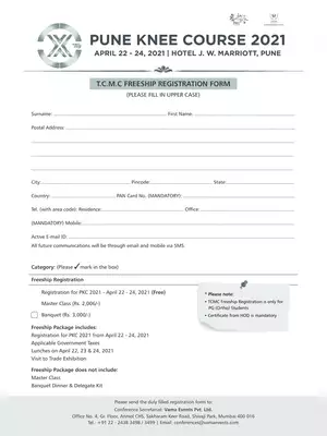 Pune Knee Course 2021 TCMC Freeship Registration Form