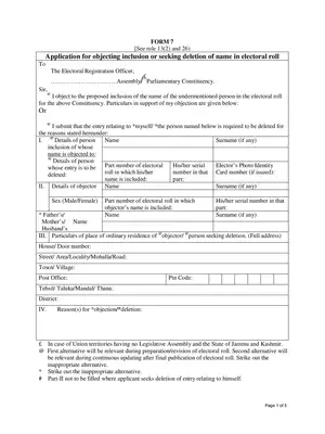 Rangareddy Telangana Application for Deletion of name in Electoral roll
