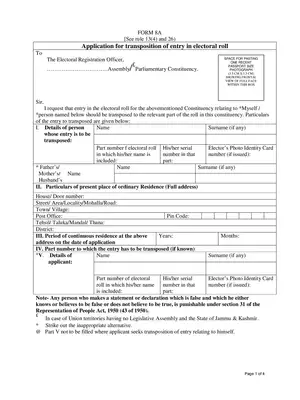 Rangareddy Telangana Application for Transposition of Entry in Electoral Roll