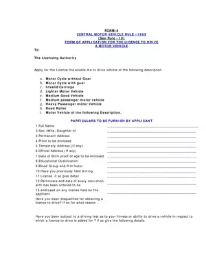 Rangareddy Telangana Application Form for Driving License