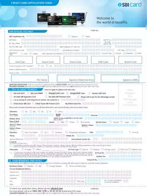 SBI Credit Card Application Form PDF
