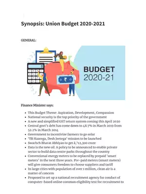 Summary of Union Budget 2020-21