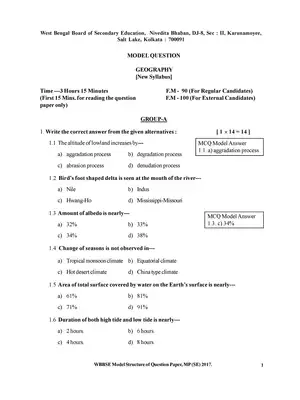 WBBSE Madhyamik Class 10 Geography Model Paper 2020