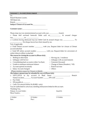 YES Bank Account Closure Form