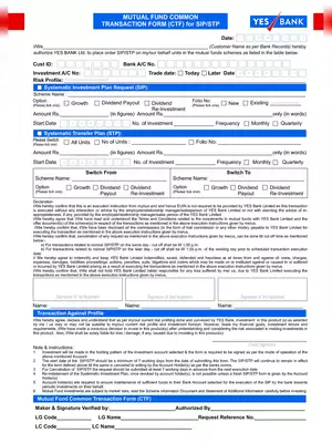 YES Bank Mutual Fund SIP Form PDF