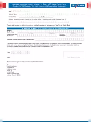 YES Bank Nominee Details Form