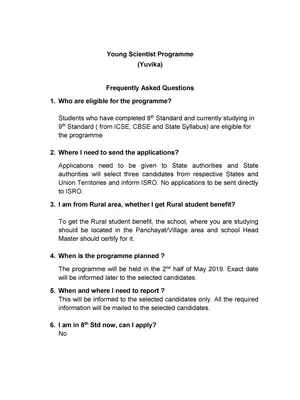 Young Scientist Programme (Yuvika) FAQ