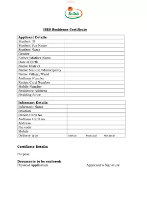 AP Meeseva ISES Residence Certificate Form