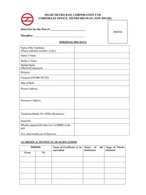 DMRC Candidate Information Form