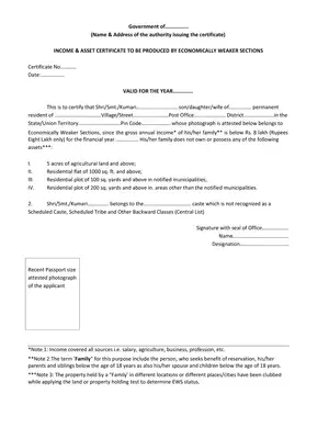 DMRC EWS Income & Assets Certificate Form