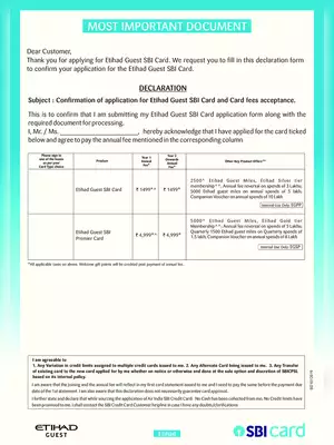Etihad Guest SBI Card Declaration Form