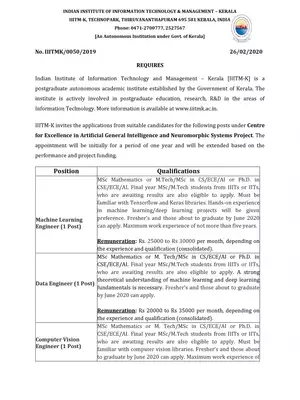 IIITM Kerala Engineer Recruitment 2020 Notification