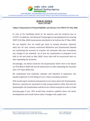 Postponement of National Eligibility cum Entrance Test (NEET) UG May-2020.