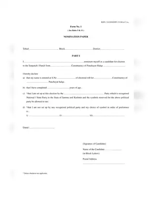 Sarpanch Election Nomination Form