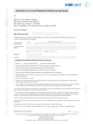 SBI Address Change Declaration Form PDF
