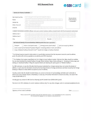 SBI Card KYC Renewal Form PDF