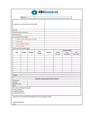 SBI Pradhan Mantri Fasal Bima Yojana (PMFBY) Form