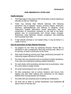 Shri Amarnathji Yatra Health Advisory 2020