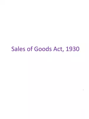 The Sales of Goods Act, 1930