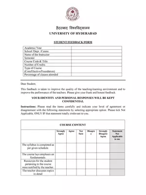 University of Hyderabad Student Feedback Form