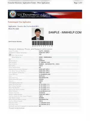 US Sample DS-160 Visa Application Form