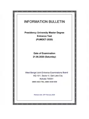 West Bengal Joint Entrance Exam Board PUMDET 2020 Bulletin
