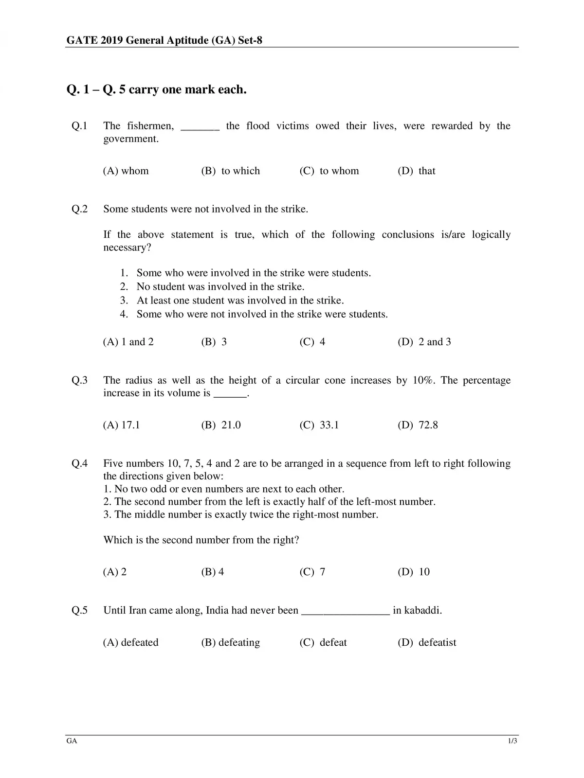 GATE 2019 Instrumentation Engineering IN Question Paper PDF InstaPDF
