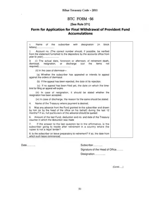 Bihar PF Final Withdrawal Application BTC Form-56
