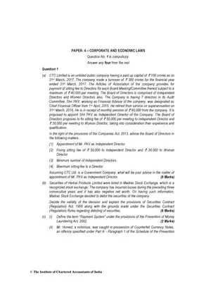 CA Final (New) Corporate and Economic Laws Question Paper May 2018