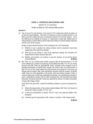 CA Final (New) Corporate and Economic Laws Question Paper May 2019