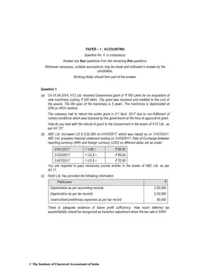 CA Inter (New) Accounting Question Paper May 2018