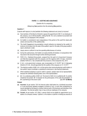 CA Inter (New) Auditing and Assurance Question Paper May 2018
