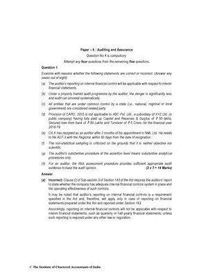 CA Inter (New) Auditing and Assurance Question Paper Nov 2019