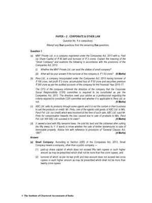 CA Inter (New) Corporate and Other Laws Question Paper May 2018